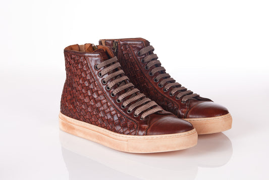 Sneakers alta in Bufalina intrecciata Cocker